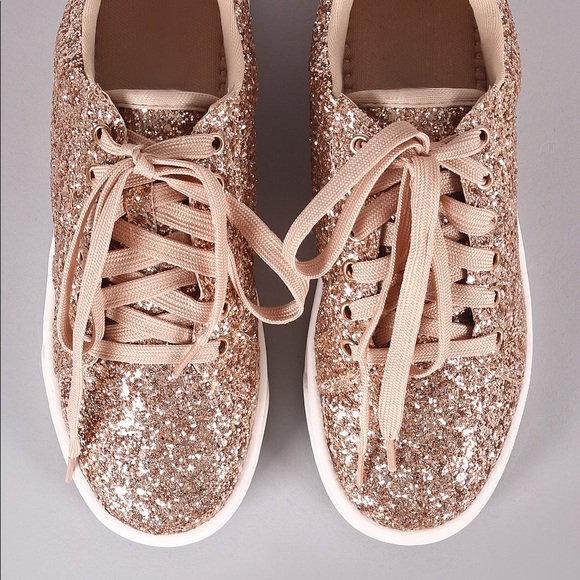 Ladies lace up glitters sneakers. Rose gold - Picture 6 of 6